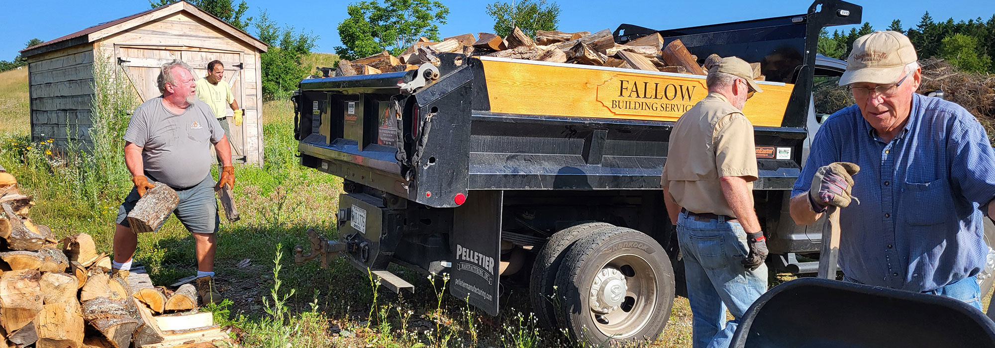 Volunteers working at wood bank